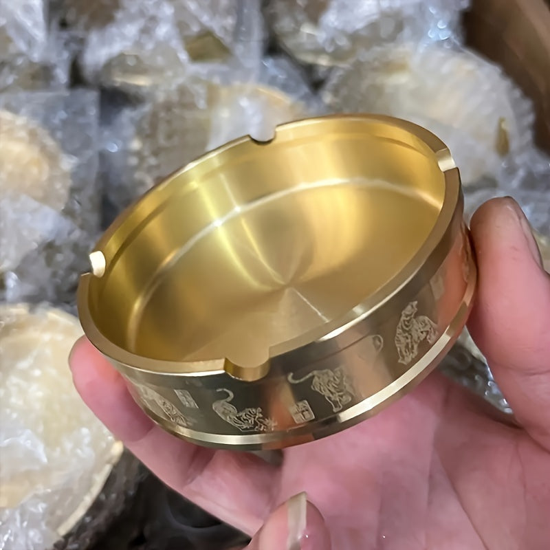 Brass Tiger Ashtray Round Decor for Home Office Bar Gift