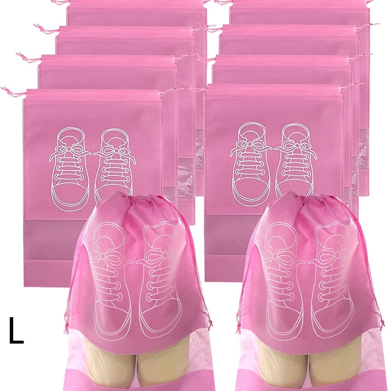 Pink Dustproof Shoe Bags 10 Pack with Drawstring for Travel Home Dorm