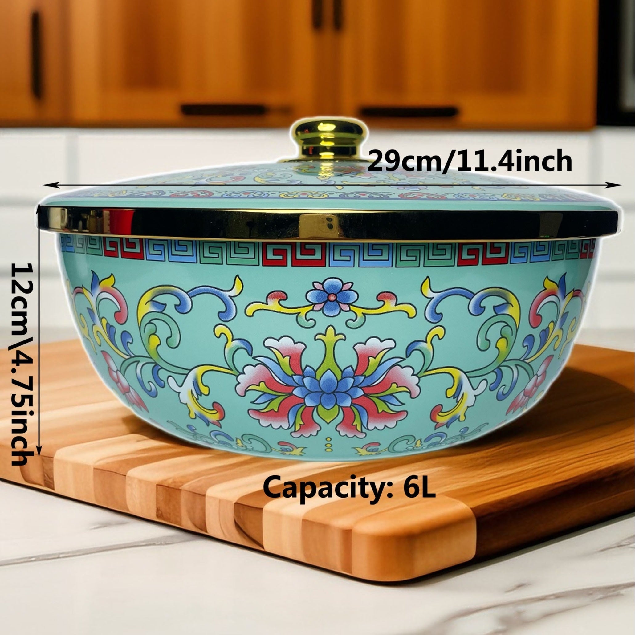 Enamel Mixing Bowl with Lid, Large Salad Basin for Kitchen and Dining