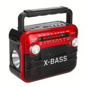 Portable FM Radio with Flashlight Rechargeable Battery USB TF BT Multi-Band Indoor Outdoor Red Black
