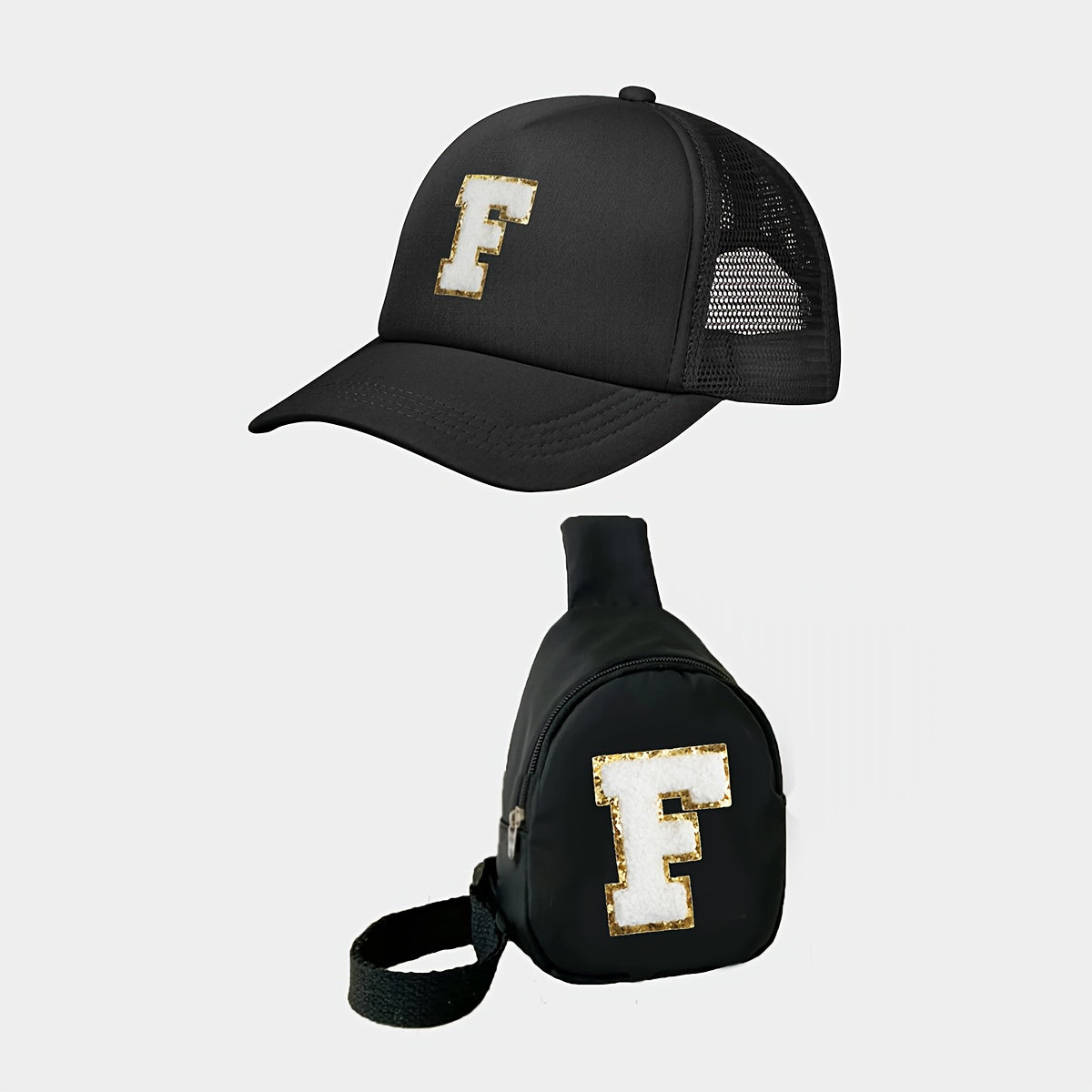 Boy's Accessories Set Waist Bag and Baseball Cap Black Polyester Adjustable Casual Sports