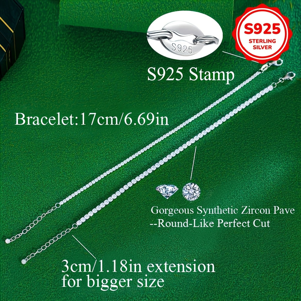 Sterling Silver Tennis Chain Bracelet with Cubic Zirconia Adjustable 2MM 3MM Hypoallergenic Jewelry for Women