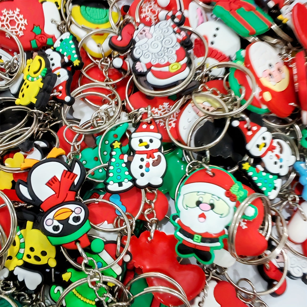 50 Pack Christmas Cartoon PVC Keychains Set for Party Favors and Gifts