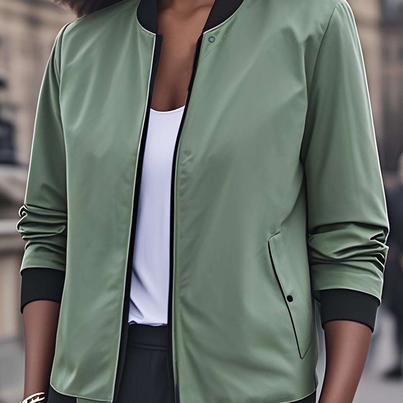 Women's Polyester Long Sleeve Jacket Green Casual Semi-Formal Coat