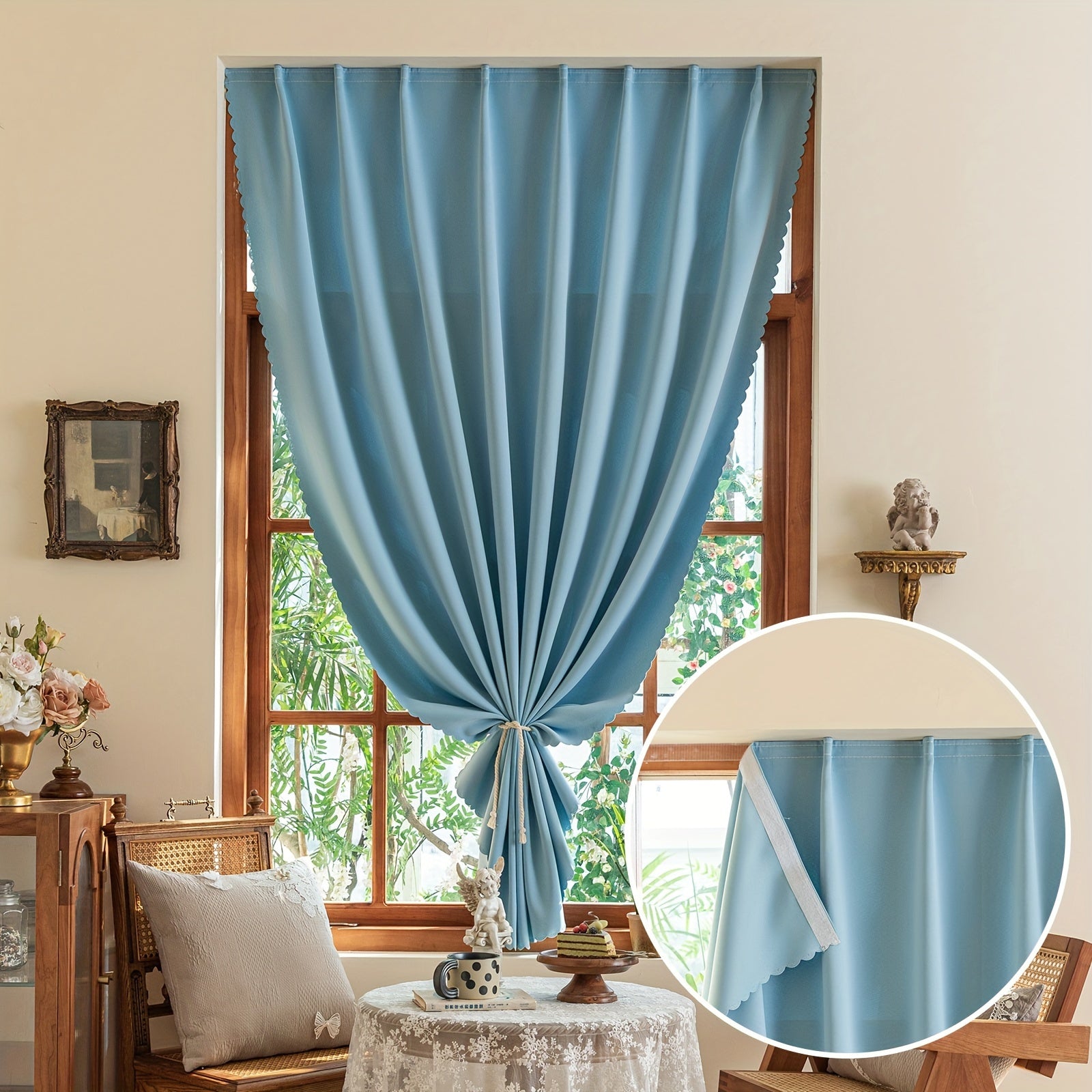 Blackout Curtain Without Rod UV Blocking Easy to Install for Bedroom Living Room Kitchen
