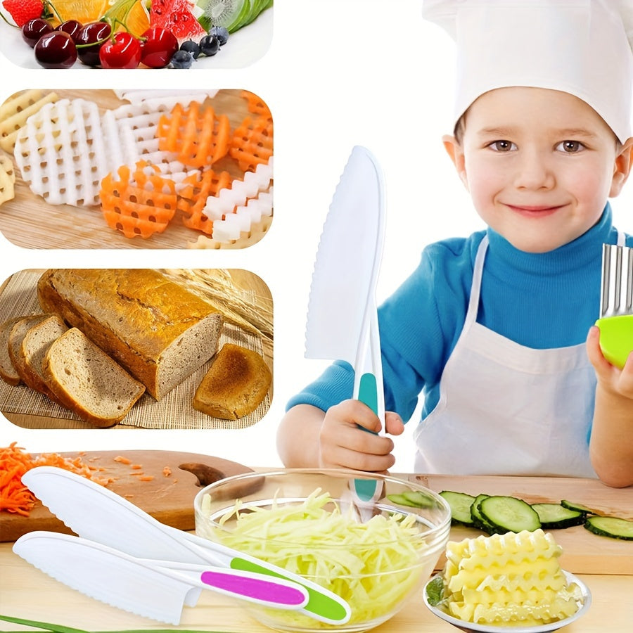 3 ta plastik non pichog'i to'plami bolalar uchun, meva, tort, pishirish, pishloq, shirinlik uchun mukammal - oziq-ovqat bilan aloqa qilish uchun xavfsiz oshxona asboblari