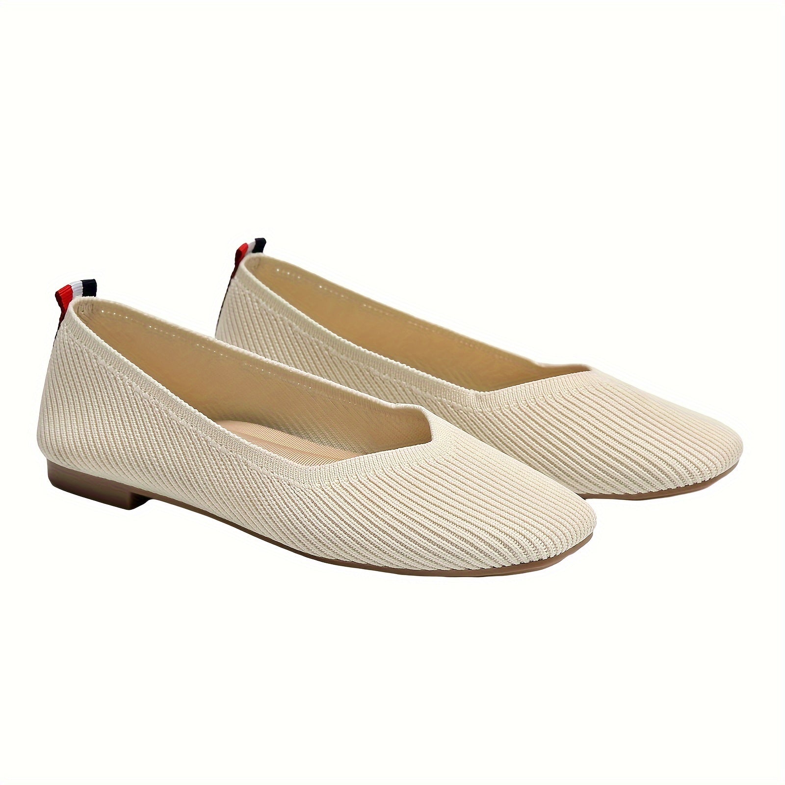 Women's Breathable Square Toe Knitted Flats with Slip-On Style