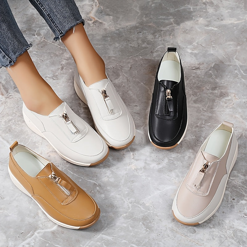 Women's Casual Flat Shoes Spring Autumn Slip-On Loafers with Height Increase Solid Color