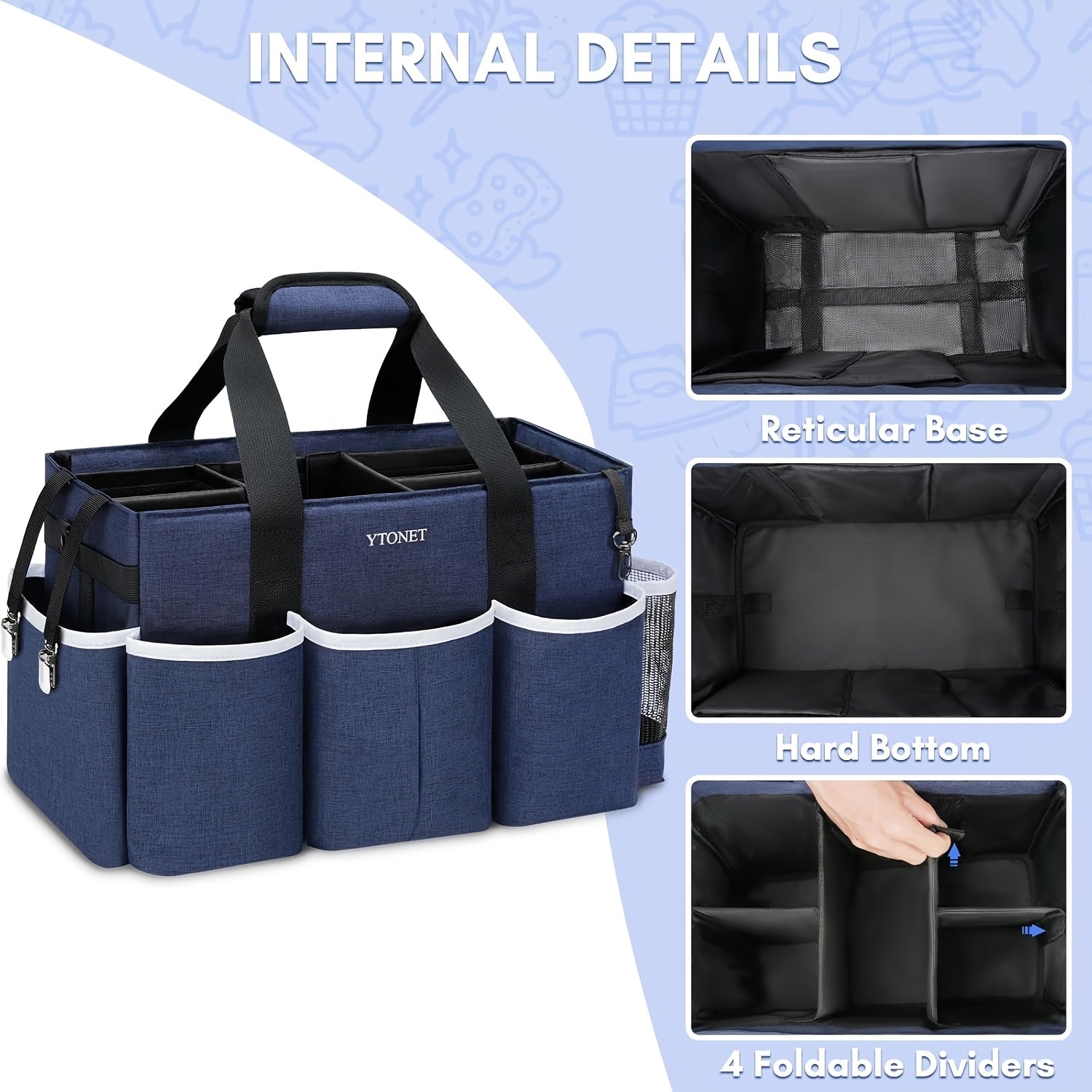 Katta kiyiladigan tozalash sumkasi, 4 ta egiluvchan bo'linma, tutqich, yelka tasmasi va bel tasmasi bilan. Uy tozalovchilari uchun ideal va 14-fevral sovg'asi.