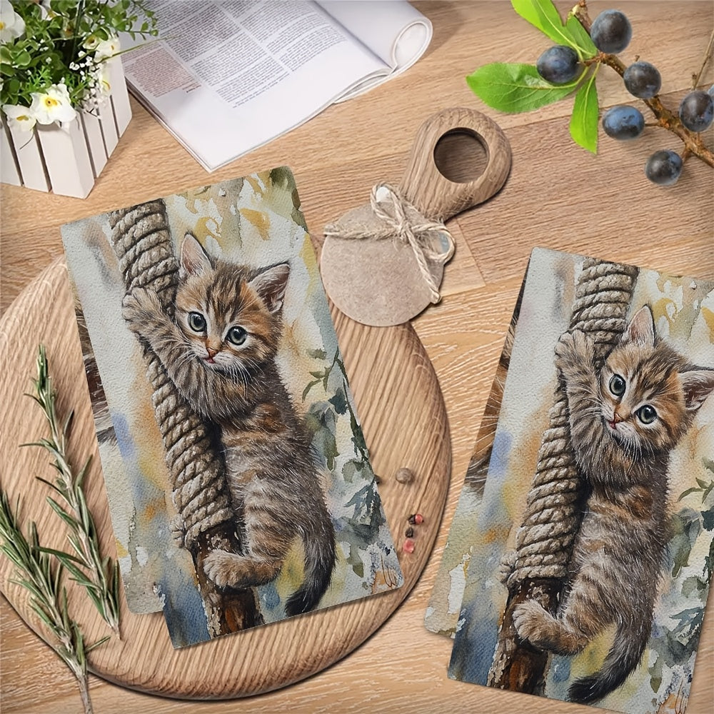 Juego de 2 toallas de cocina ultra suaves, absorbentes, 40x60 cm, diseño de gatito