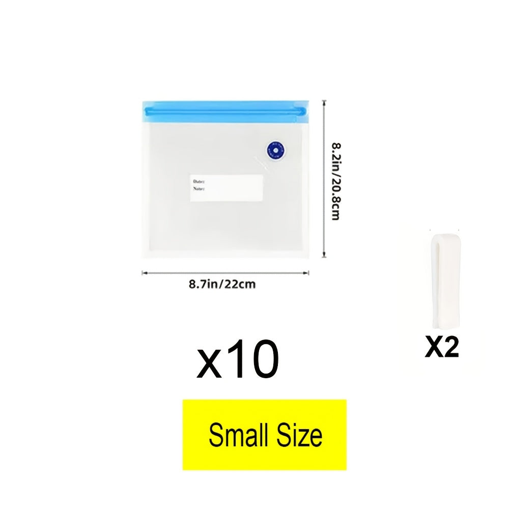12-pack vacuum food storage bags with zipper, includes 10 bags 2 clips