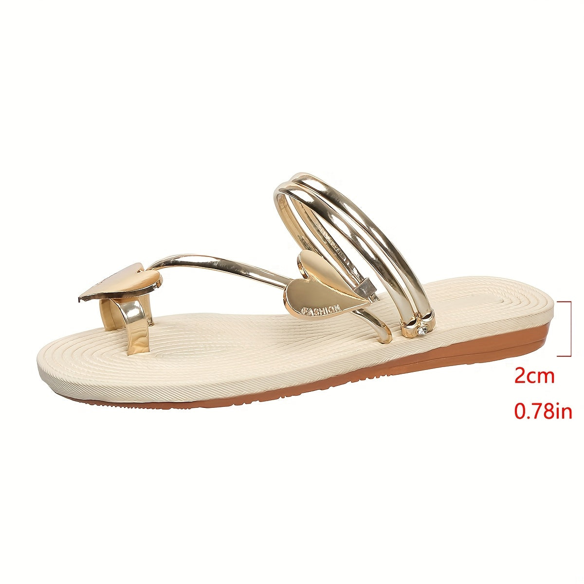 Women's Summer Slip-On Flat Sandals with Heart-Shaped Toe Loop Beige