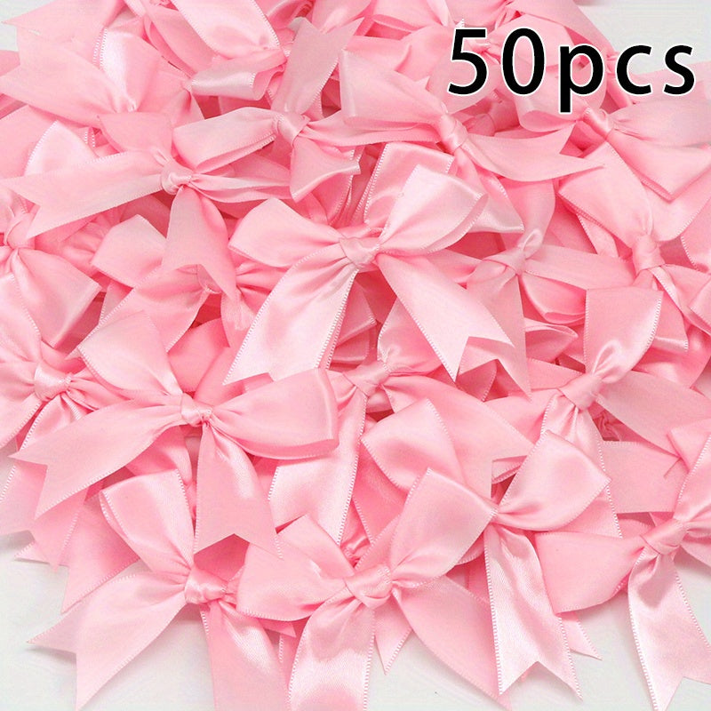 50 Small Pink and White Satin Ribbon Bows for Crafting Gift Tying Wedding Decorations