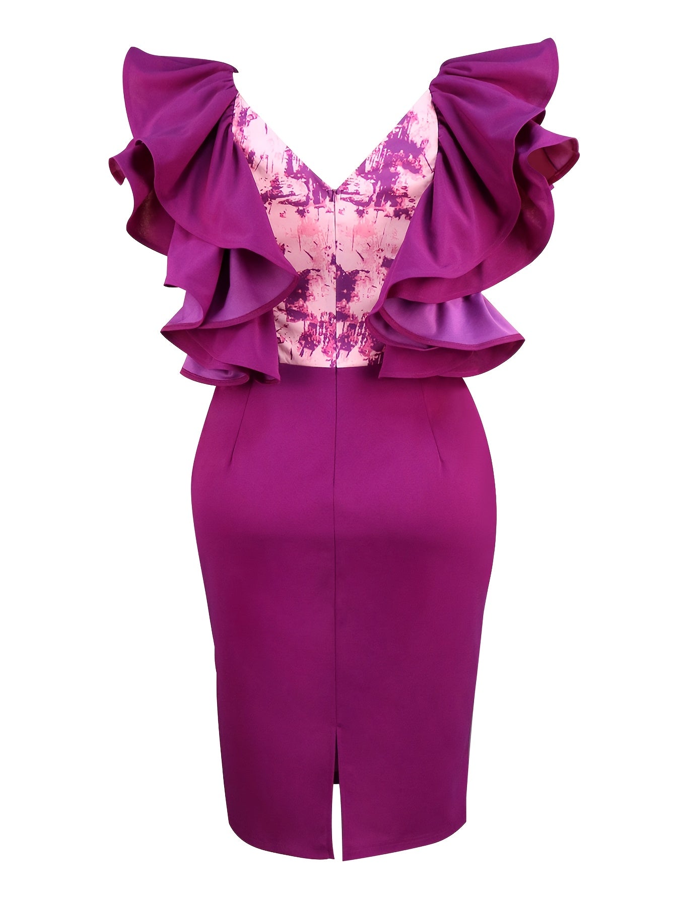 Women's Purple Bodycon Party Dress V-Neck Ruffled Short Sleeves