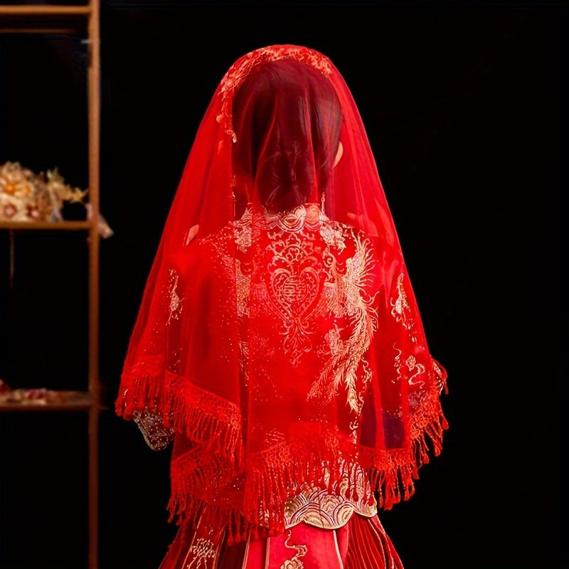 Qizlar uchun to'y moda uchun qizil bridal tikanli shaffof bosh kiyimi