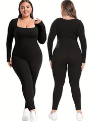 Women's Seamless High-Stretch Yoga Jumpsuit Black Long Sleeve Breathable