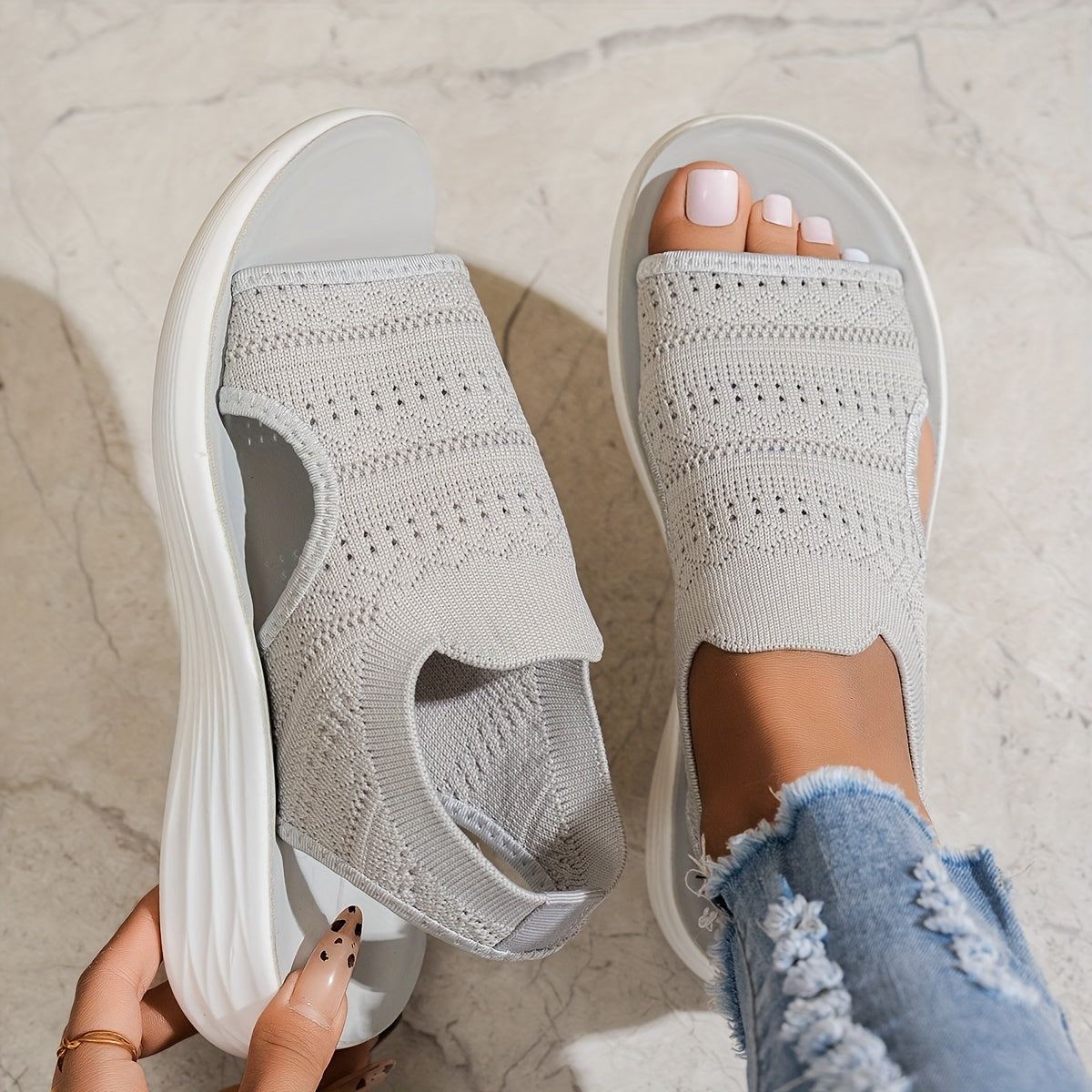 Women's Slip-On Sandals Breathable Fabric Upper Lightweight PU Sole Casual Summer Shoes for Travel Beach Daily Wear