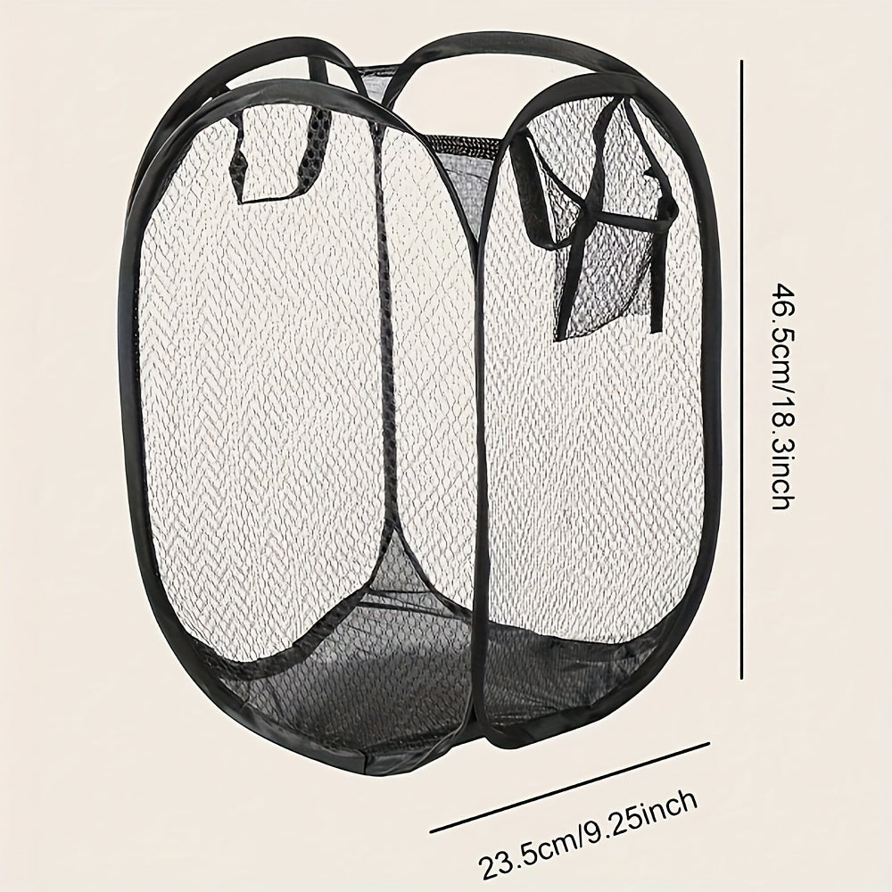 Cesto de ropa de malla de poliéster de gran capacidad con asas y diseño plegable