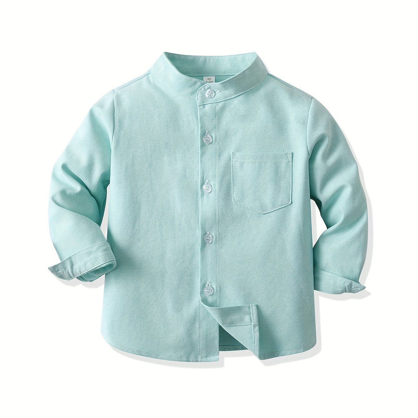 Camisa de manga larga rosa para niños con bolsillo en el pecho y botón, mezcla de algodón para bodas y fiestas