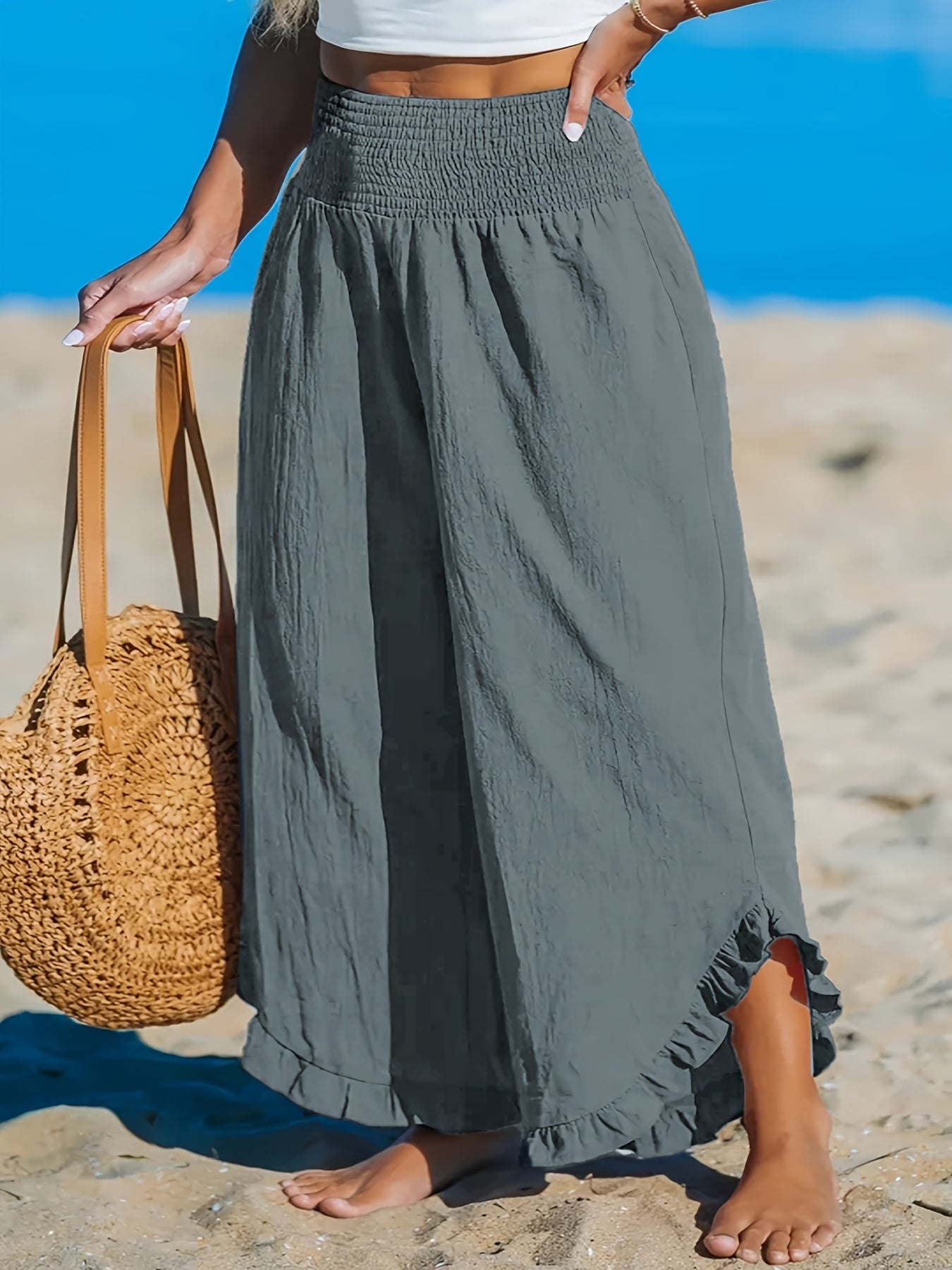 Plus Size Women's Flared Pants With Elastic Waist and Irregular Cutout