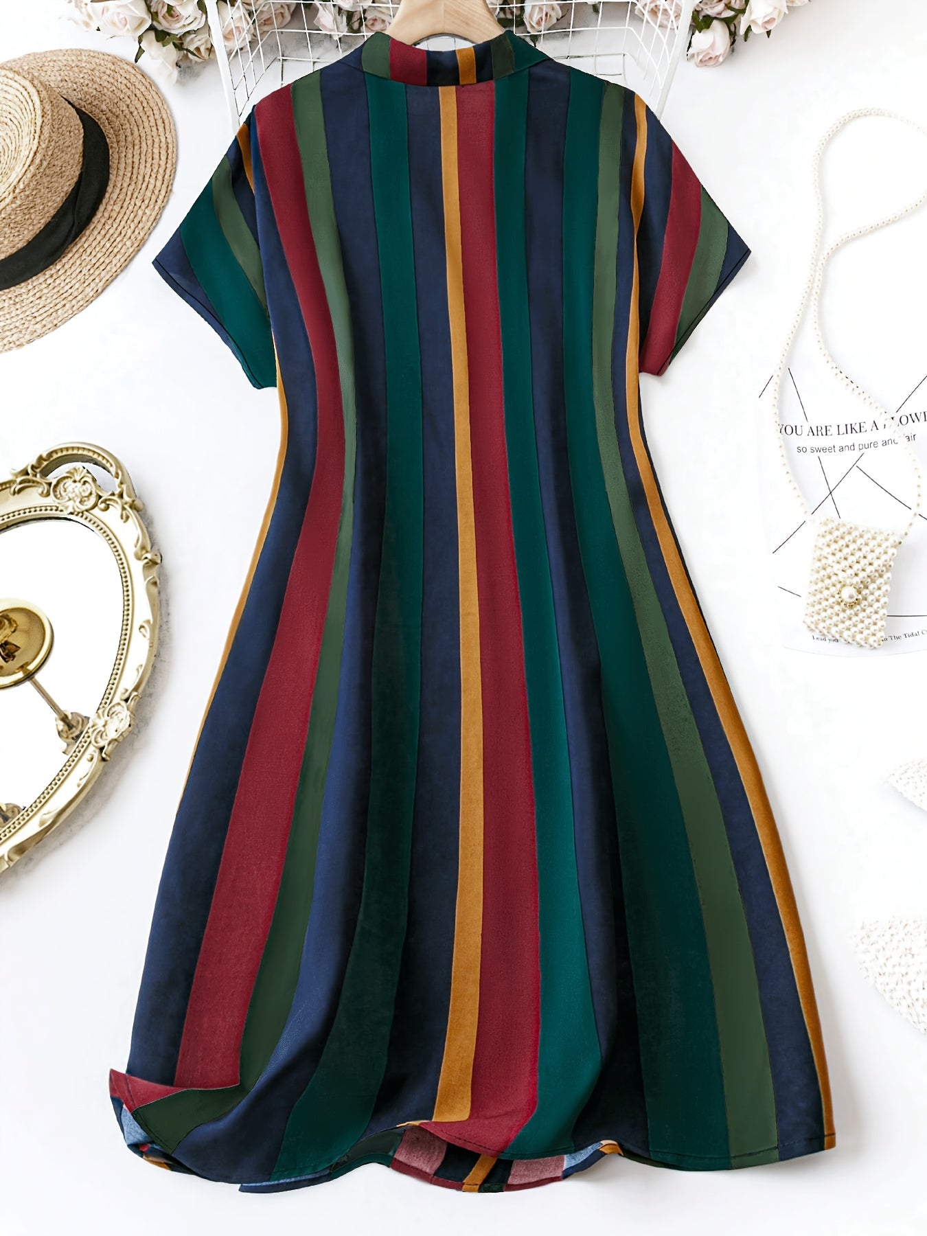 Plus Size Women's Striped Button-Front Dress with Collared Neckline for Spring Summer