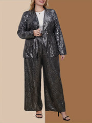 Women's Fitted Blazer with Sequins Plus Size Stylish Office Wear