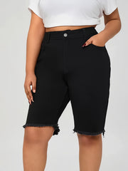 Ayollar uchun katta o'lchamli yuqori belli denim shortlar, qora, yupqa fit, kundalik, zippered