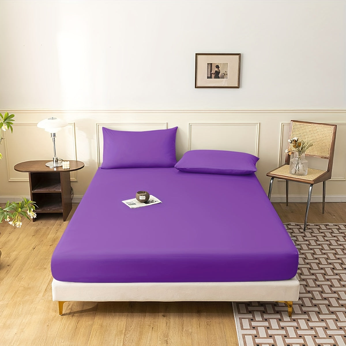 Polyester Sanded Fabric Bedding Set with Flat Sheet and Pillowcases for Bedroom and Guest Room