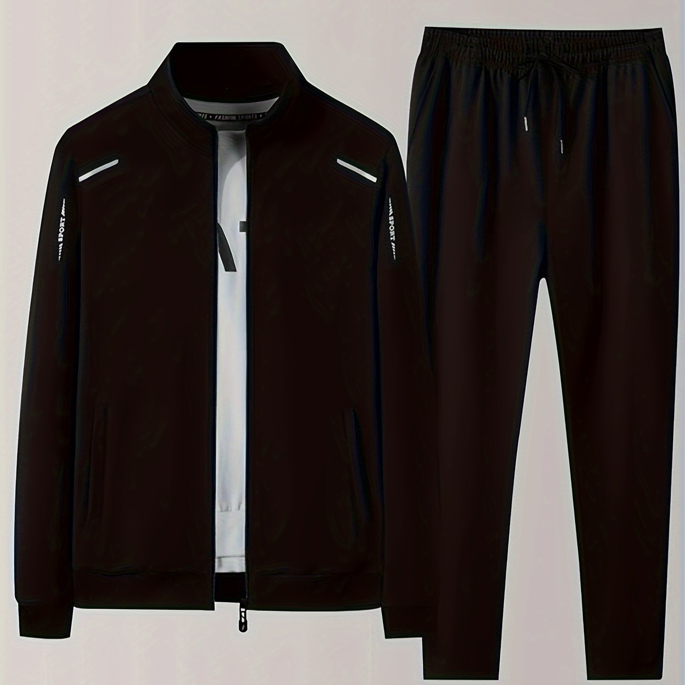 Men's Casual Sports Set with Solid Color Crew Neck Lightweight Micro-Elastic Polyester Summer