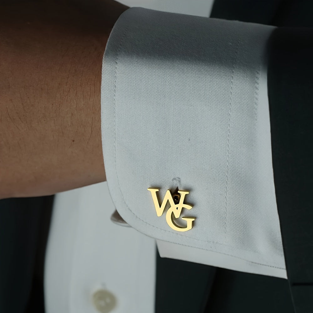Men's Stainless Steel Letter Cufflinks for Suit Sleeves Gift for Fathers Husbands Boyfriends