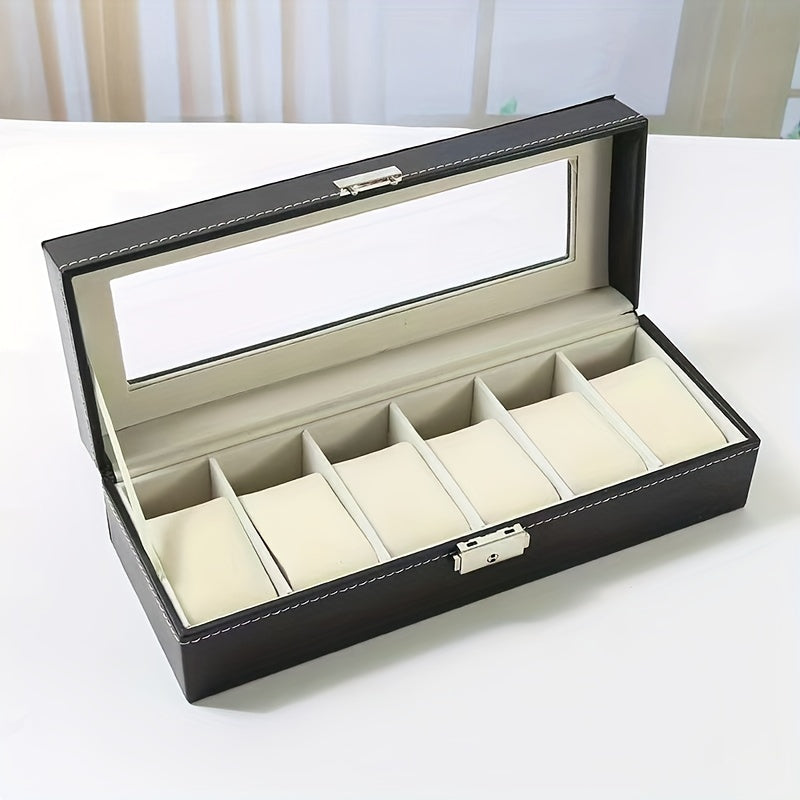 Black Watch Box with 6-Digit Display, Inner PU Leather and Flannelette Storage