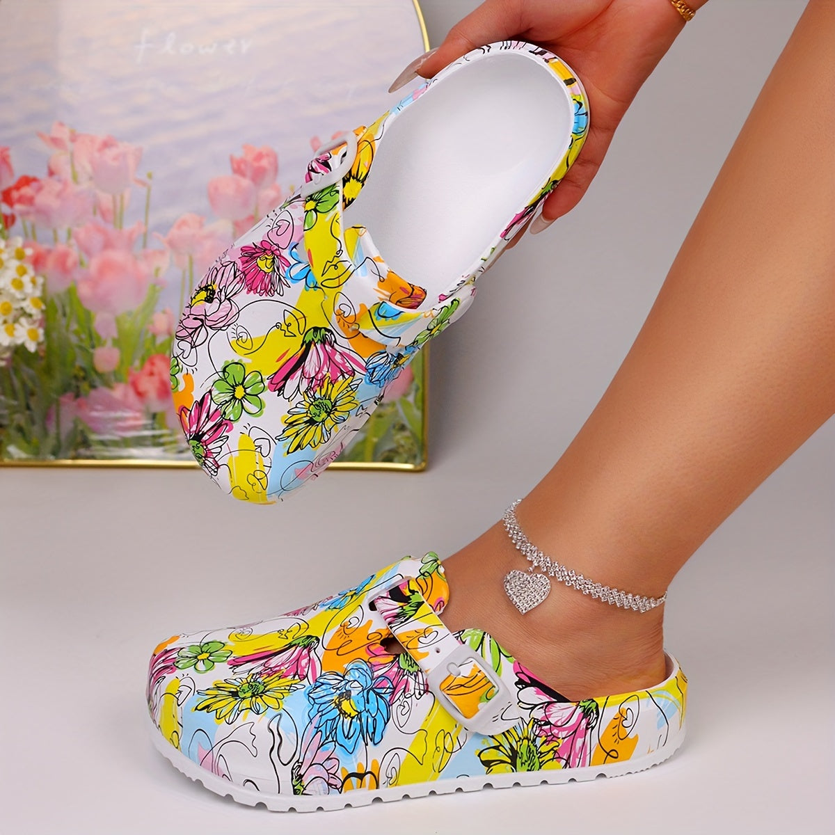 Women's EVA Clog Sandals Adjustable Buckle Flat Shoes for Daily Wear