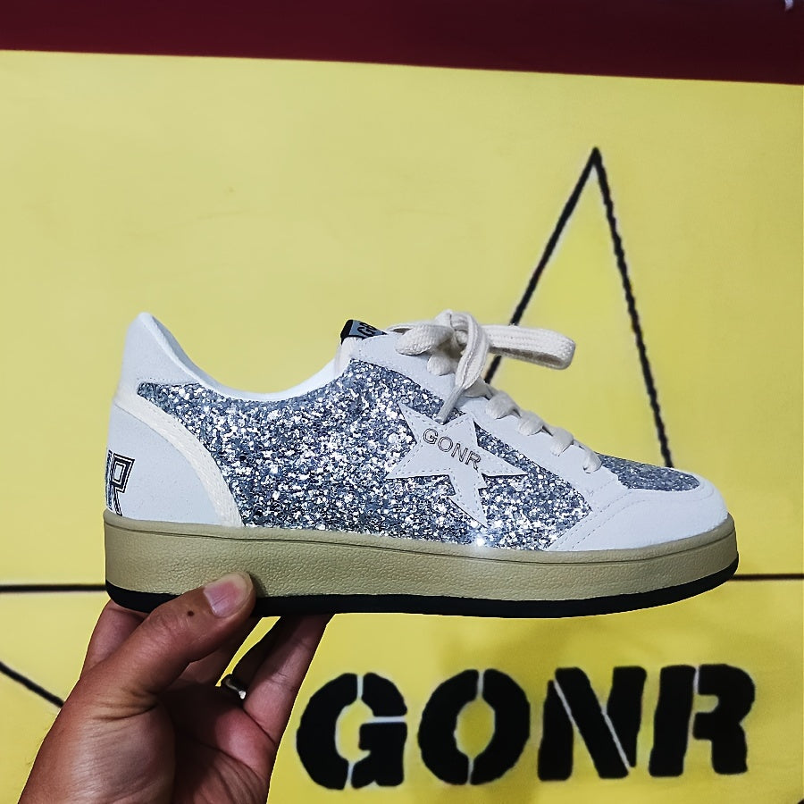 Women Sequin Loafers Low-Top Lace-Up Sneakers All-Season Casual Formal