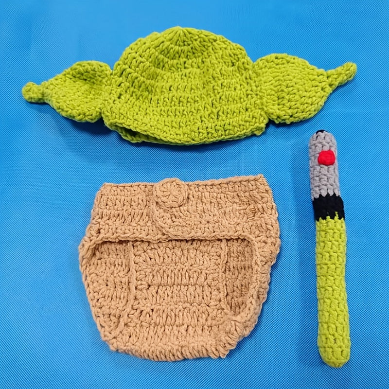 Crochet Baby Yoda Costume for Newborns and Toddlers Knit Hat and Diaper Cover Mixed Colors