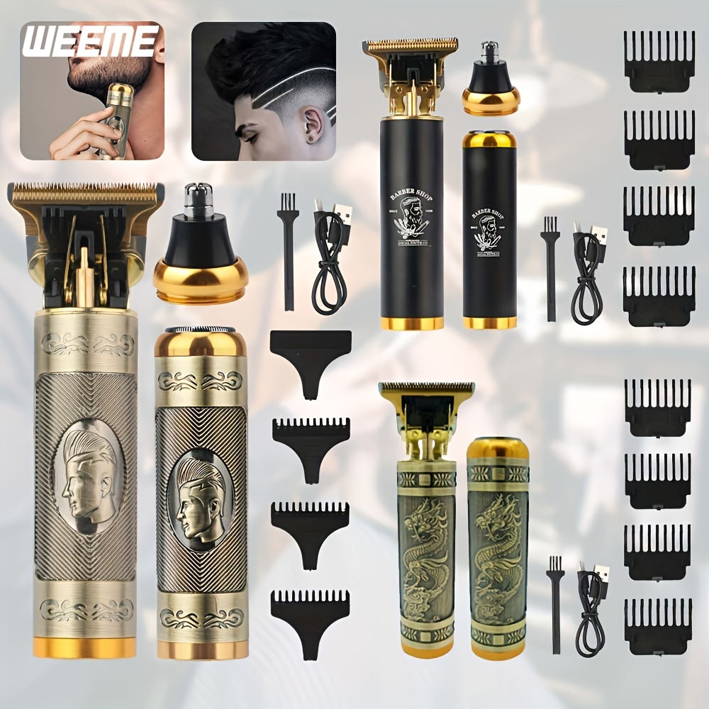Set de cuidado capilar 3 en 1, cortapelos eléctrico, recortador de orejas y nariz, recargable por USB, afeitadora de barba