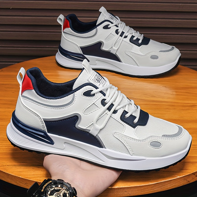 Zapatillas de malla transpirable para hombre blancas y azules con soporte acolchado y suela de PVC duradera