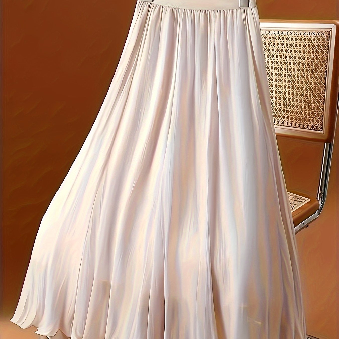Plus Size Elastic Waist Skirt for Women Spring Summer Solid Polyester Straight Elegant