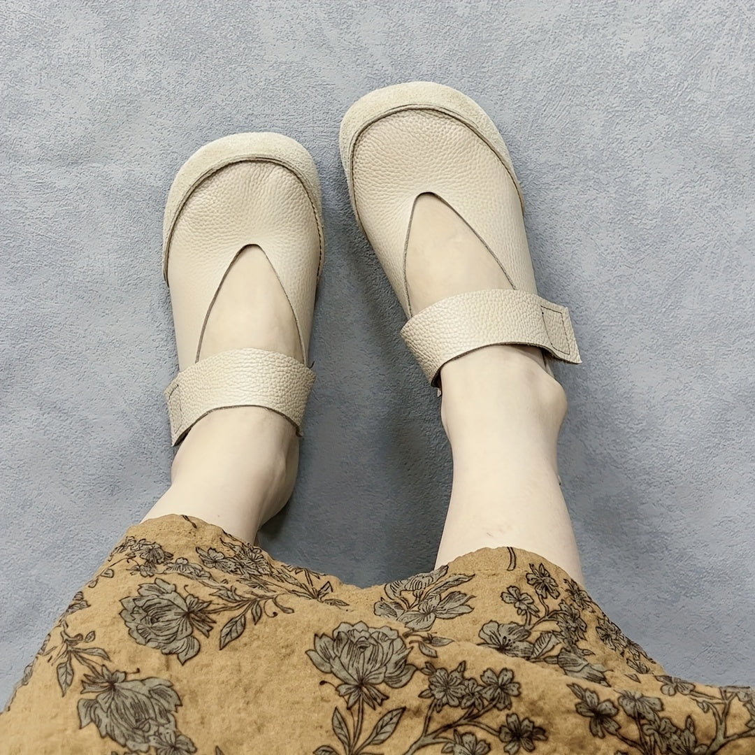 Women's Genuine Leather Mary Jane Flats Brown Breathable Comfortable