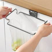 Stainless Steel Trash Bag Holder Over Cabinet Door Rack with Towel Hooks Kitchen Organizer