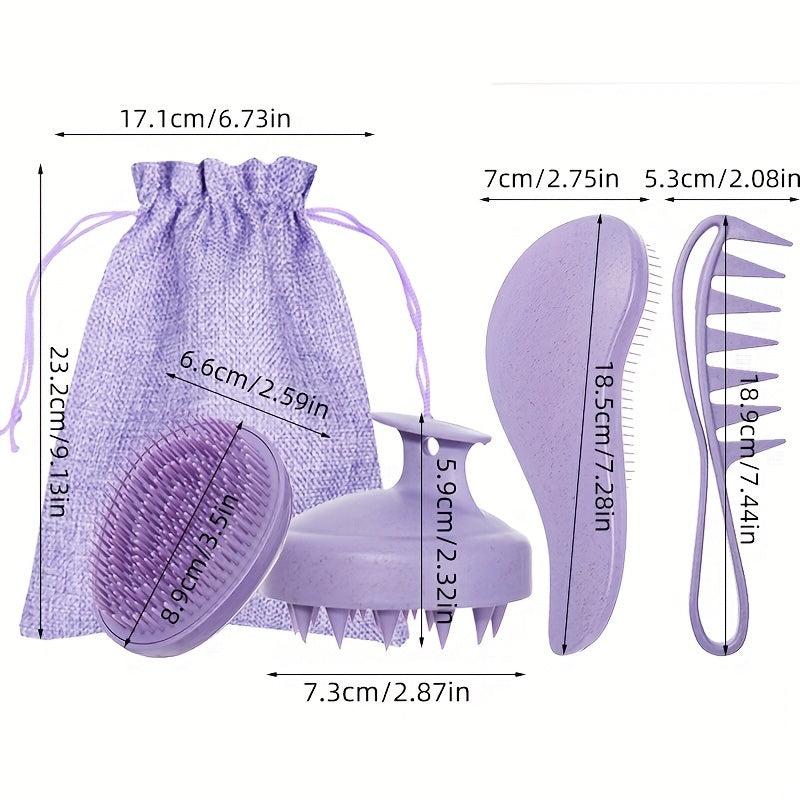 Set de peines para el cabello de paja de trigo de 5 piezas con cepillo de masaje y bolsa de regalo
