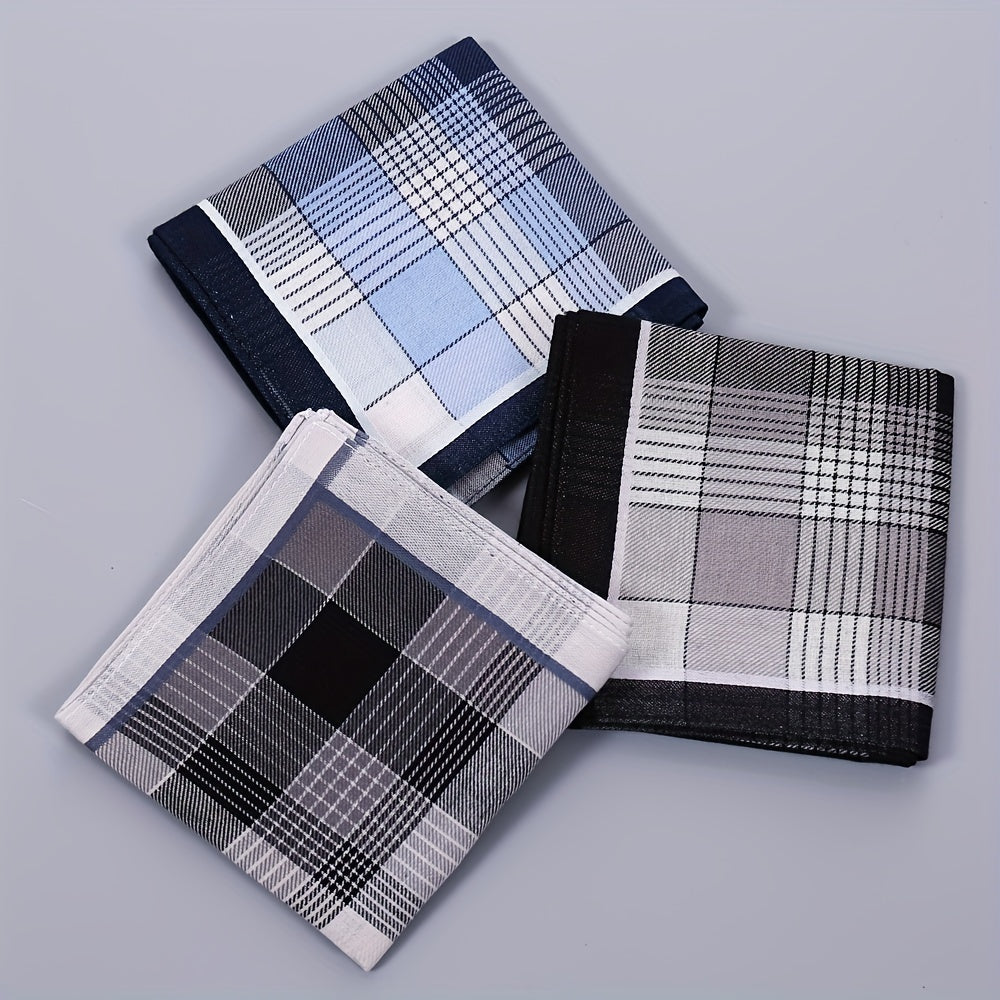 Men's Vintage Cotton Handkerchiefs 3-Pack 43cm Absorbent Sweat Wipes Black Blue Grey