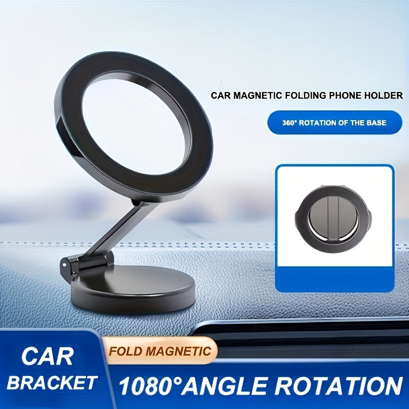 360° Rotating Magnetic Car Phone Holder Zinc Alloy Foldable Dashboard Mount for Smartphones