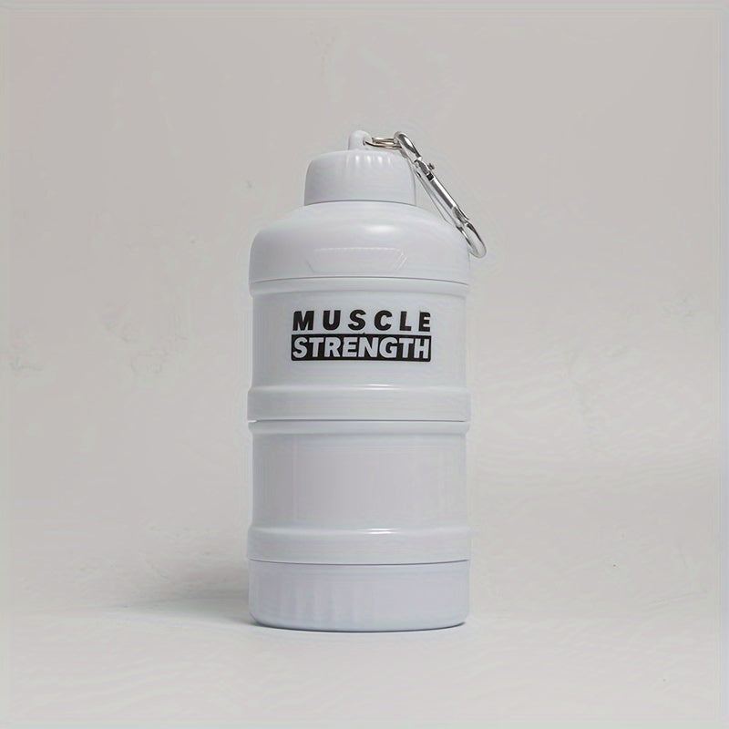 Portable Protein Powder Container with Multi-Tier Plastic Bottle and Keychain for Gym and Outdoor Sports