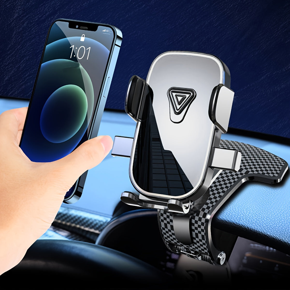 Car Dashboard Phone Holder Carbon Fiber Shockproof 360° Rotation