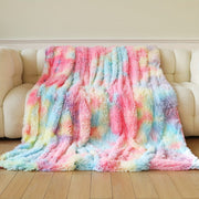 Rainbow Double Layer Plush Blanket for Home Decor and Cozy Bed or Sofa Use