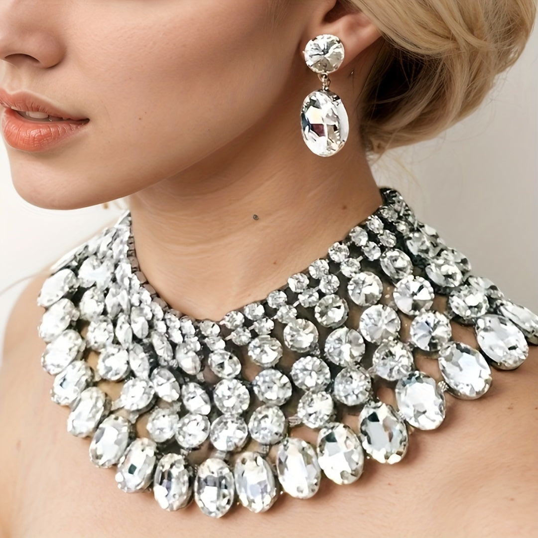 Crystal Choker Necklace and Dangle Earrings Set for Party and Wedding Jewelry