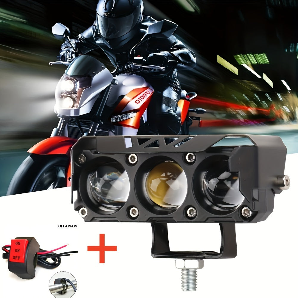 Universal Motorcycle LED Headlights Double Color Fog Lamps 12V 24V Black