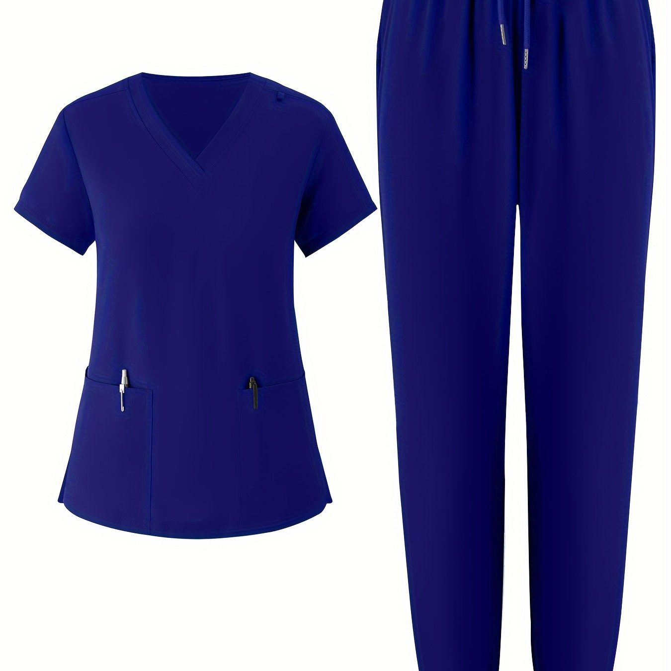 Women's V-Neck Scrub Set Solid Color Breathable Pockets All-Season Workwear
