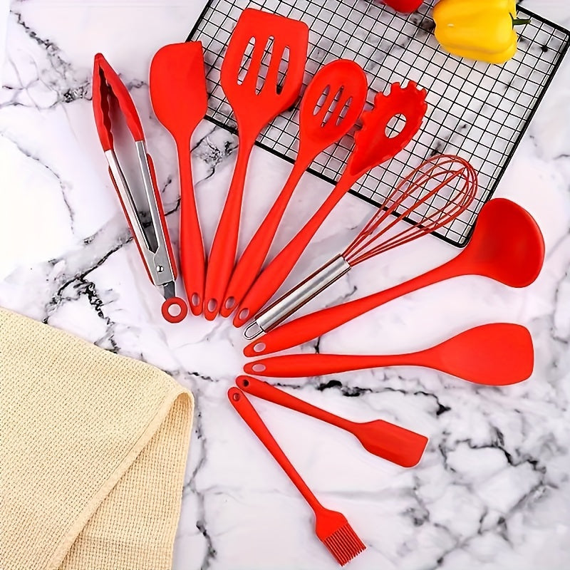 Juego de 10 utensilios de silicona para cocina, resistentes al calor, herramientas de cocina, suministros para hornear
