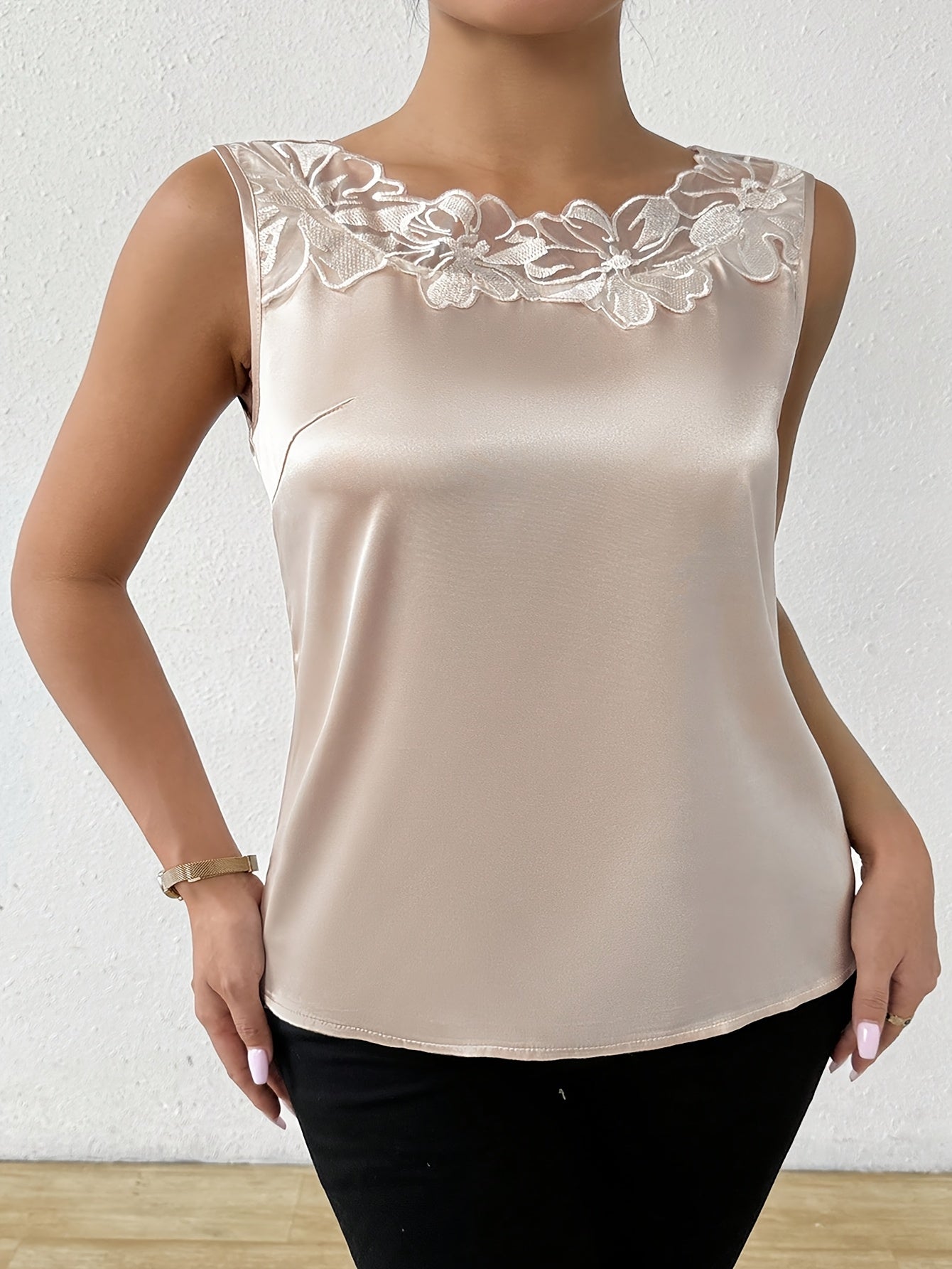 Блузка без рукавов с кружевной отделкой для женщин plus size, розовая, повседневная и официальная, топ